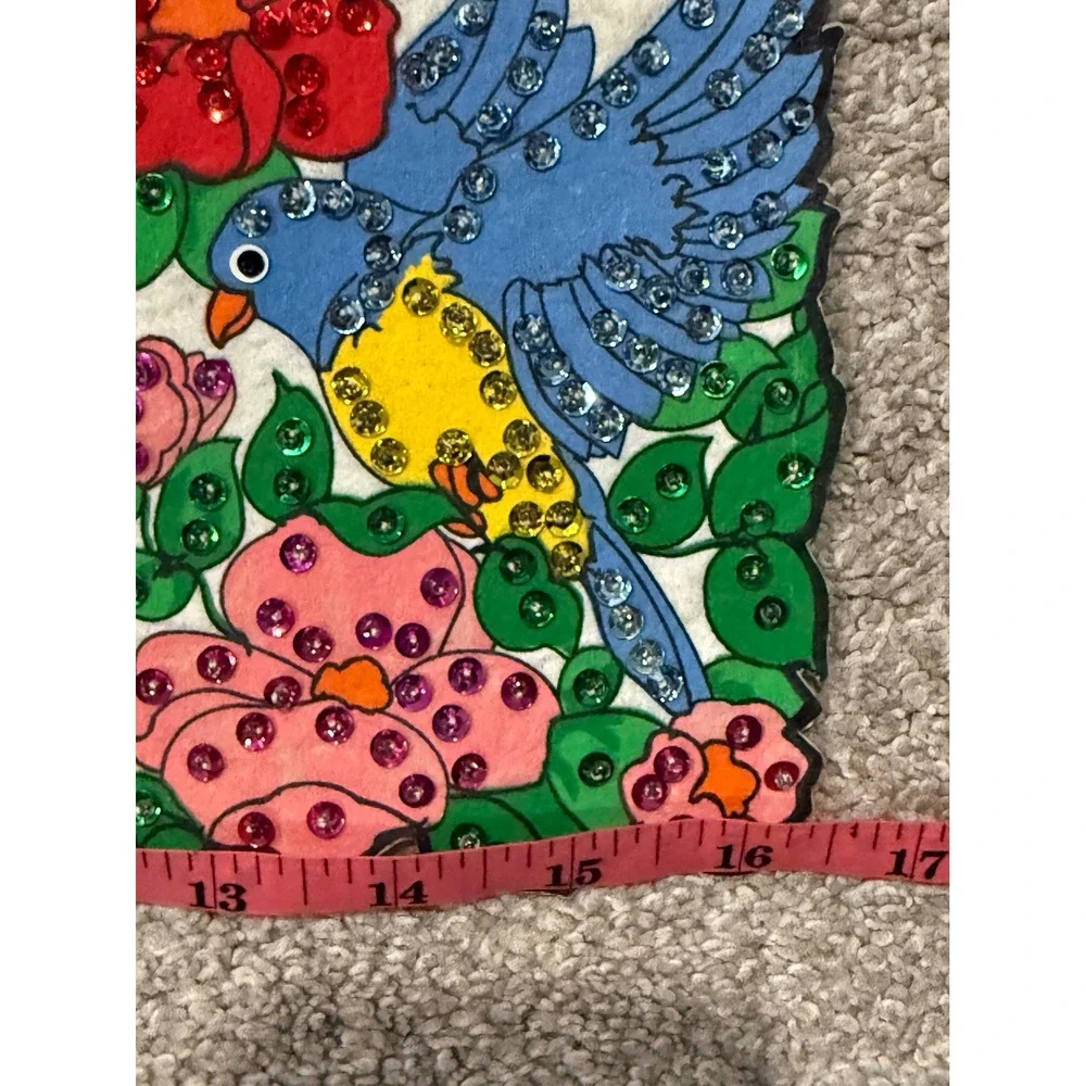 1993‎ Bird Wall Calendar Felt Appliques Glitter Rhinestone Vintage Retro Decor